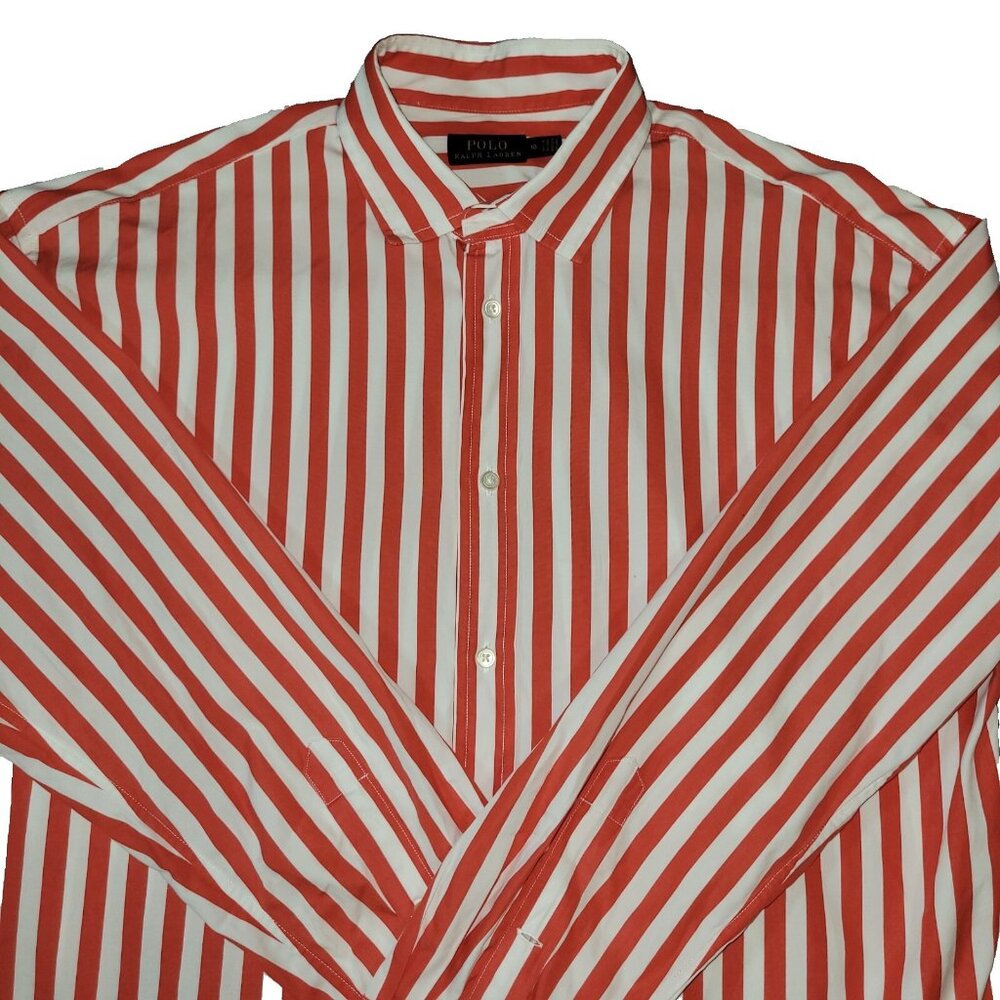 Polo Ralph Lauren Shirt Women's 10 Red White Striped LS Button Up Red Pony